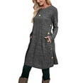 thumbnail image 4 of Pudcoco Ladies Dress Button Decoration Long Sleeve Round Neck Design Dress, 4 of 9