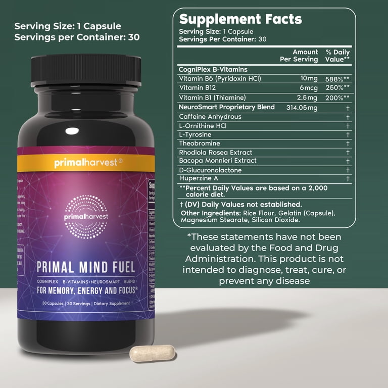 Primal Harvest, Nootropic Supplement, Bacopa, Huperzine, Rhodiola