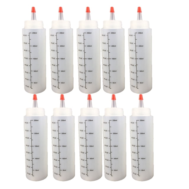 10 botellas de plástico de 250 ml para condimentos, aderezos para ensaladas, dispensadores de salsa para kétchup y mostaza.