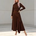 thumbnail image 2 of SONXAHE Asymmetric Wrap Maxi Dress for Women Turtleneck Long Sleeve Formal Daily Flared Long Gown, 2 of 6