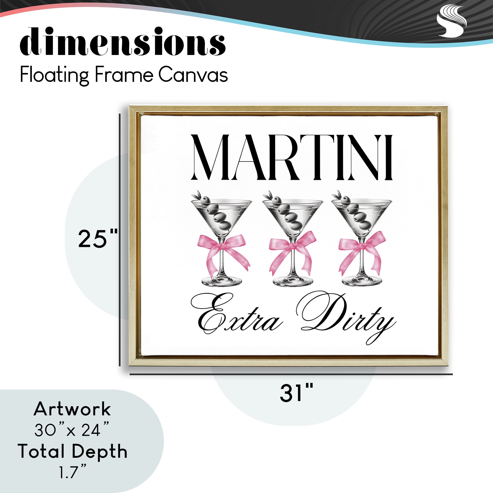 Stupell Industries Pink Ribbon Martini Trio Gold Framed Floater Canvas Wall Art, design by Lettered and Lined