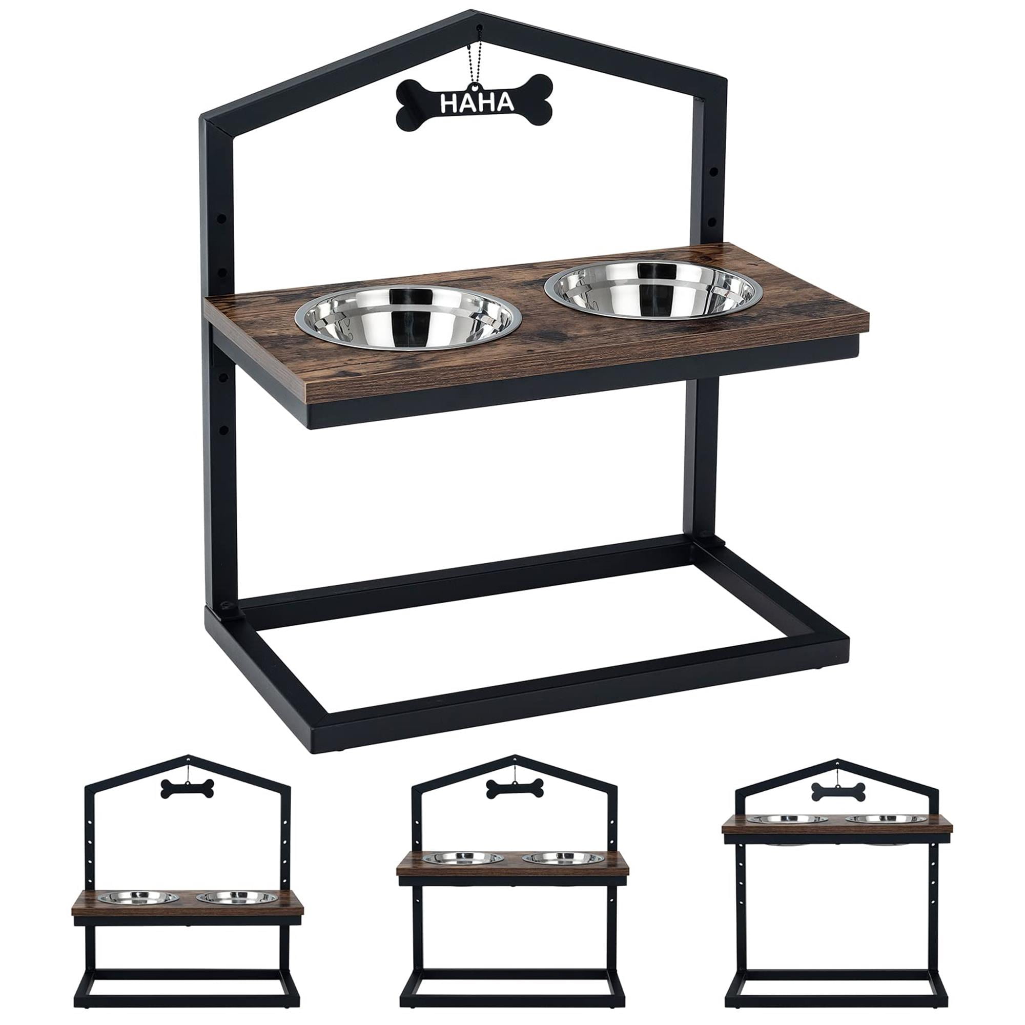 Kadyn 9"-17" Elevated Pet Feeder with 2 Stainless Steel Dog Bowl, Pet Food Bowls for Feeding Small Medium Dogs Cats Puppies, Brown