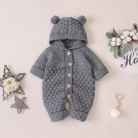 

UMfun Newborn Baby Girls Boys Winter Warm Coat Knit Outwear Hooded Jumpsuit Gray 18-24 Months