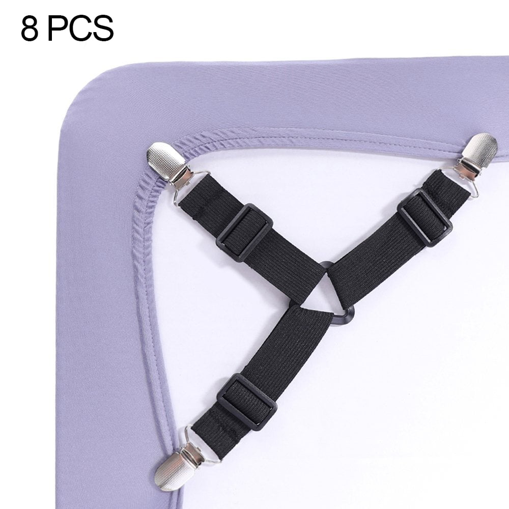 Adjustable Triangle Heavy Duty Elastic Sheet Band Straps Suspenders Corner Gripper Holder Clip for Fitted Bed Sheets Mattress Pad Covers Bed Sheet Fasteners 8 Pack Bed Sheet Holder Straps