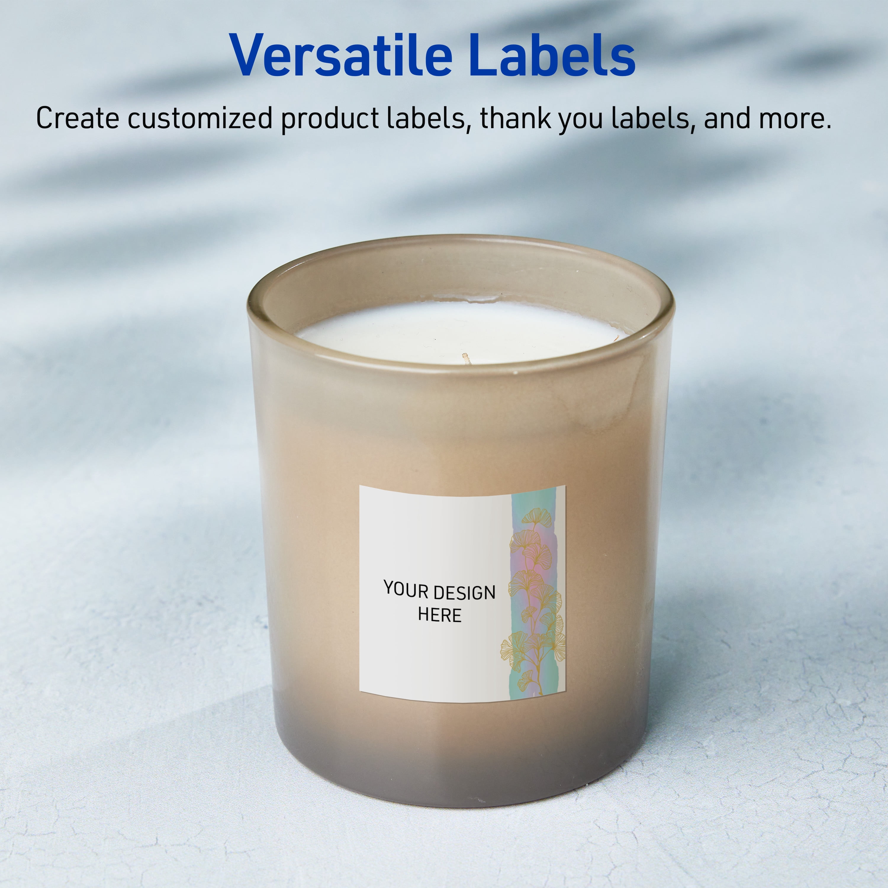 Avery Labels, 2" x 2", Matte White, Watercolors/Gold Ginkgo Leaves