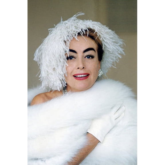 Joan Crawford striking color glamour pose in white fur 24x36 Poster