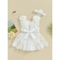 thumbnail image 4 of Caoirhny Baby Girls Romper, Summer Sleeveless Stand Collar Floral Lace Casual Party Street Bodysuit Tops + Head Band, 4 of 9