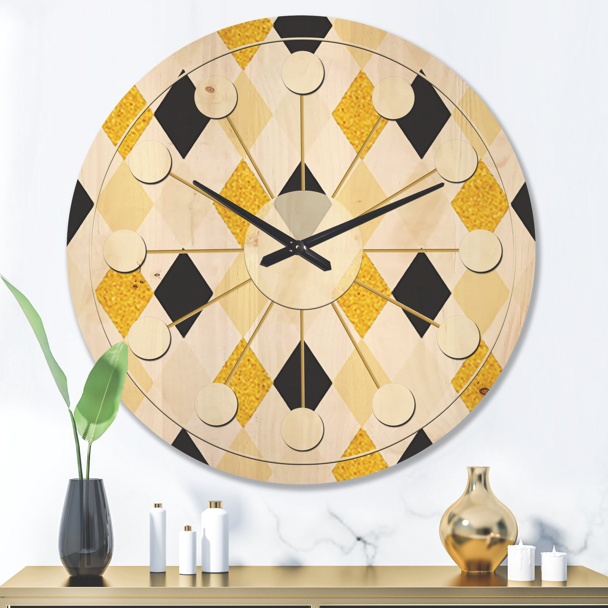 Designart 'Gold Chic Retro Design II' Mid-Century Modern Wood Wall Clock