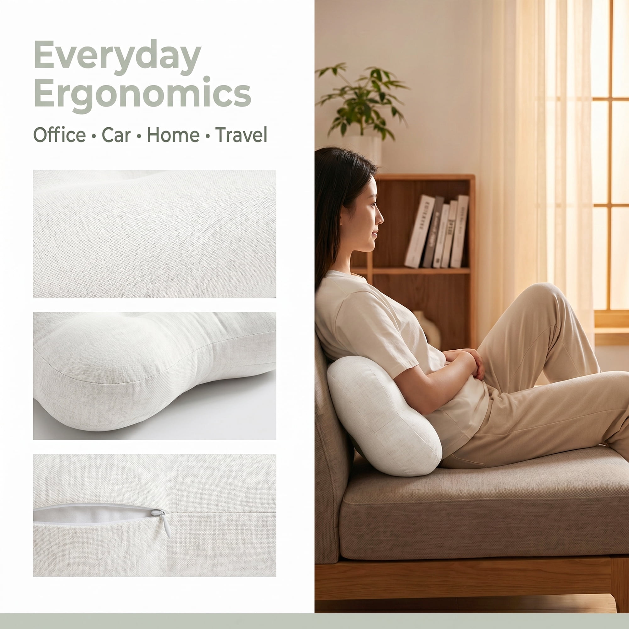 Unique Bargains Lumbar Support Pillow Back Support Beige 18.9" x 10.6"