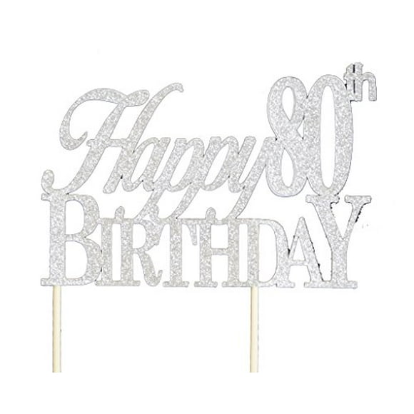 All About Details Silver Happy-80th-birthday Cake Topper, 6 x 8