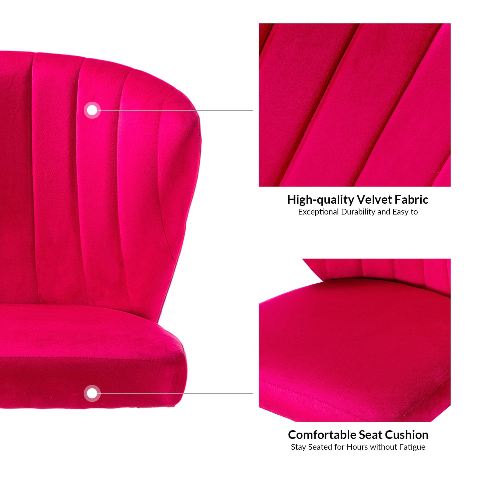 Tina's Home Fushia Velvet Swivel Office Chair with Gold Legs, Adjustable Height Rolling Desk Chair for Vanity