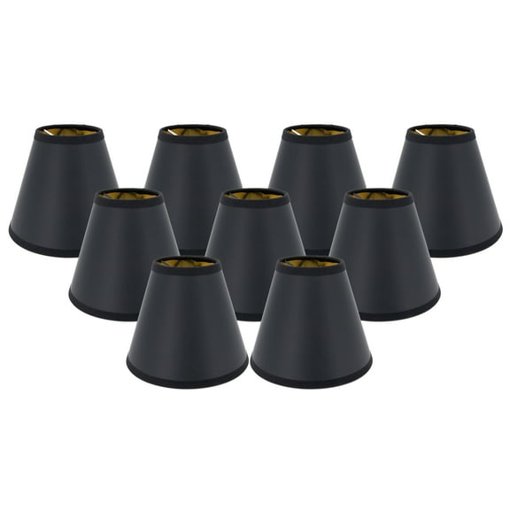 MERIVILLE Set of 9 Black Paper with Gold Liner Chandelier Lamp Shades, Designed for Candelabra Bulbs with Easy Clip-On Fitter, 3" X 6" X 5", 9-Pack
