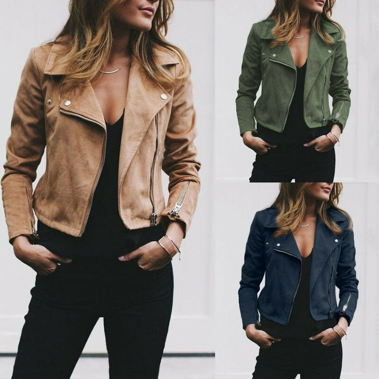 SUNSIOM Women Ladies Leather Jacket Coats Zip Up Biker Flight Casual Top Coat Outwear