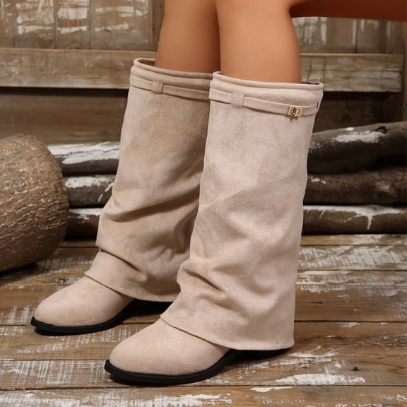 Womens Knee High Boots,Knee High Boots for Women - Tall Dress Boots with Metal Buckle, Pointed Toe Knee Boots, Chunky Block Heel and Wide Straight Shaft Fashion Boots, Casual Footwear for Winter