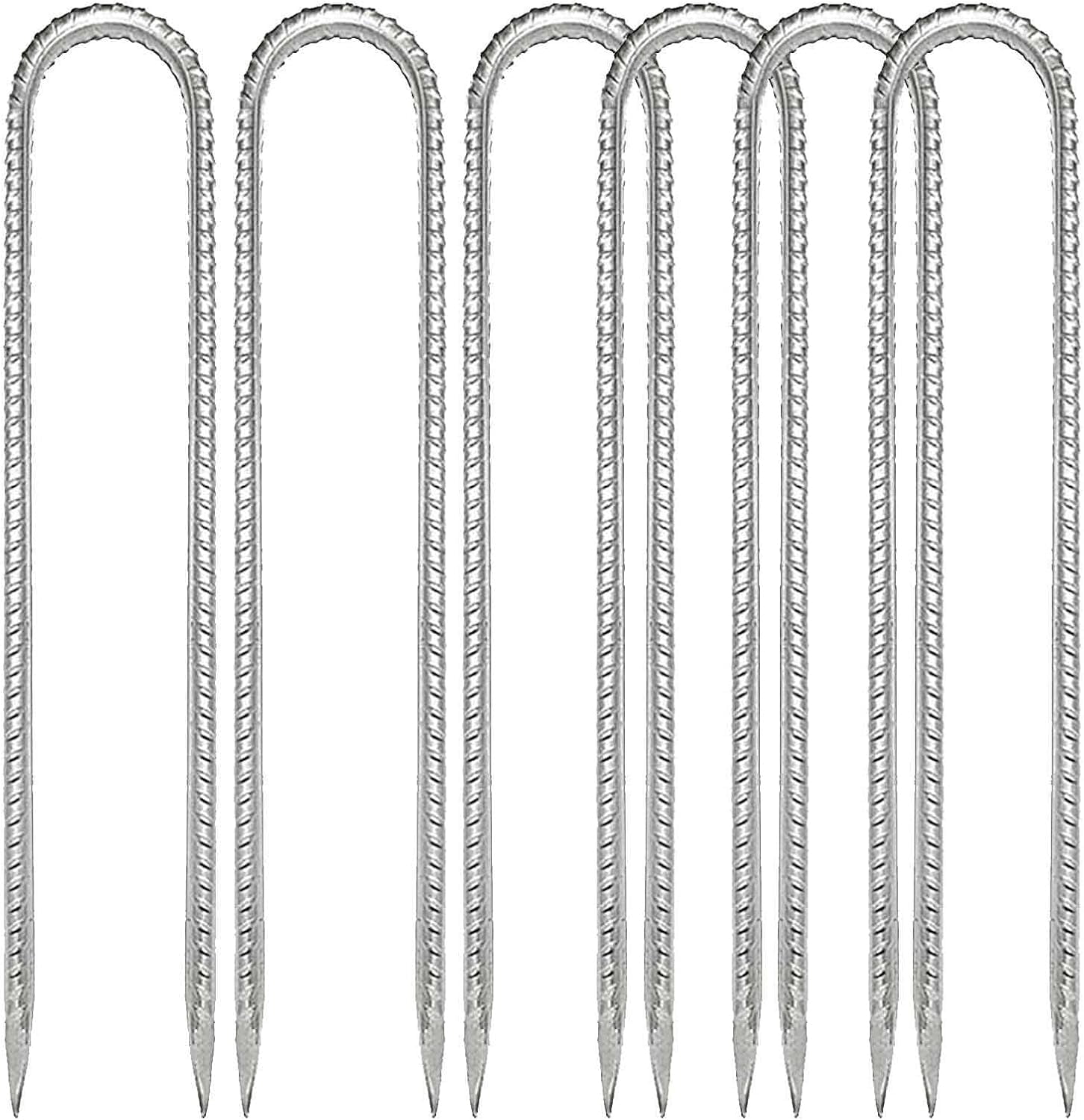 HRTGFD-12inch 6 Pack Ground Stakes Sets, Steel Rebar Stakes Tents Nails Heavy Duty Garden Stake Ground Anchor Pegs U Shaped Fences Stake for Trampolines Camping Canopies Sheds Swing