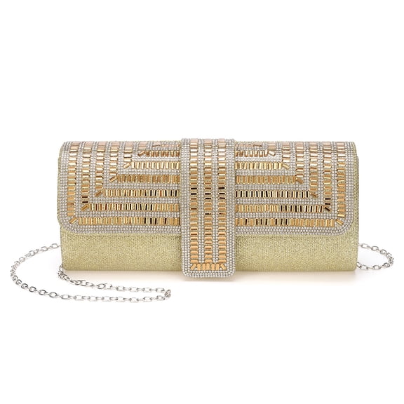 Uxcell Evening Bags Clutch Purses for Women Formal, Sequin Rhinestone Handbags Sparkly Stylish for Disco Wedding Guest Party Cocktail Gold