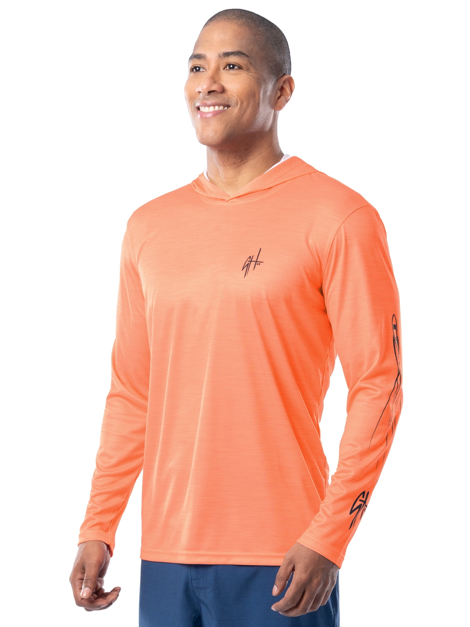 GH BY GUY HARVEY Men's Long Sleeve Performance Fishing Graphic Hoodie, Papaya Punch, 2XL