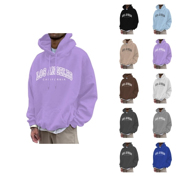 Men's Los Angeles City Letter Print Hoodie Sweatshirt Long Sleeve Crewneck Casual Pullover Tops