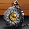 thumbnail image 4 of VIGOROSO Vintage Pocket Watch for Men Women Roman Numerals Scale Quartz Black Fob Pocket Watches with Chain, 4 of 7
