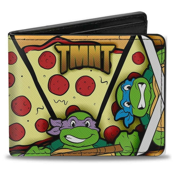 Nickelodeon Wallet, Bifold, TMNT Turtle Battle Poses Pizza, Vegan Leather