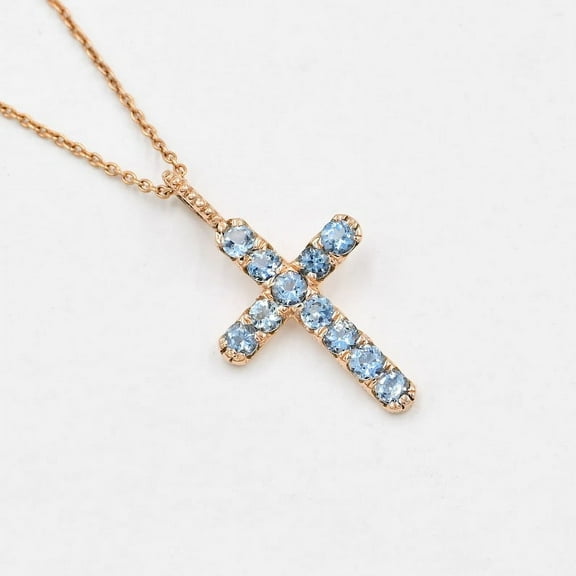 Natural Aquamarine Gemstone Cross Pendant, Holy Cross Gold Pendant, Gift For Her, Christmas Gift, Aquamarine Gold Pendant
