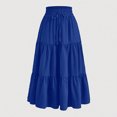 thumbnail image 2 of Women's Flowy Long Skirt Elastic High Waist Retro Pleated A-Line Flared Maxi Skirts Beach Vacation Outfits, 2 of 5