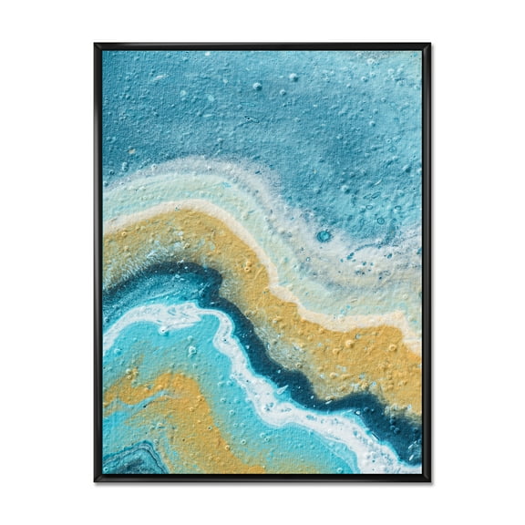 Designart 'Abstract Composition In Blue and Yellow VI' Modern Framed Canvas Wall Art Print