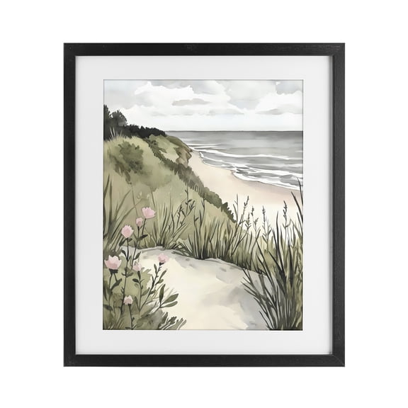 Stupell Industries Tropical Coastal Calm on Sandy Dunes Black Framed Print Under Glass, 13 x 16, by Riley B