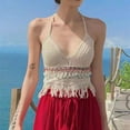 thumbnail image 3 of YCNYCHCHY Boho Beach Knitted Crop Tops Summer Hollow Tassel Sexy Bikini Crochet Tank Top Women Built In Bra New Backless Lace Halter Camis, 3 of 6