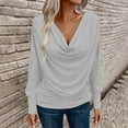 thumbnail image 2 of Tqyyweavej Womens Cowl Neck Tops Draped Ruched Dressy Long Sleeve Brouses Lightweight Loose Casual Tunic Shirts Size S to 2XL, 2 of 10