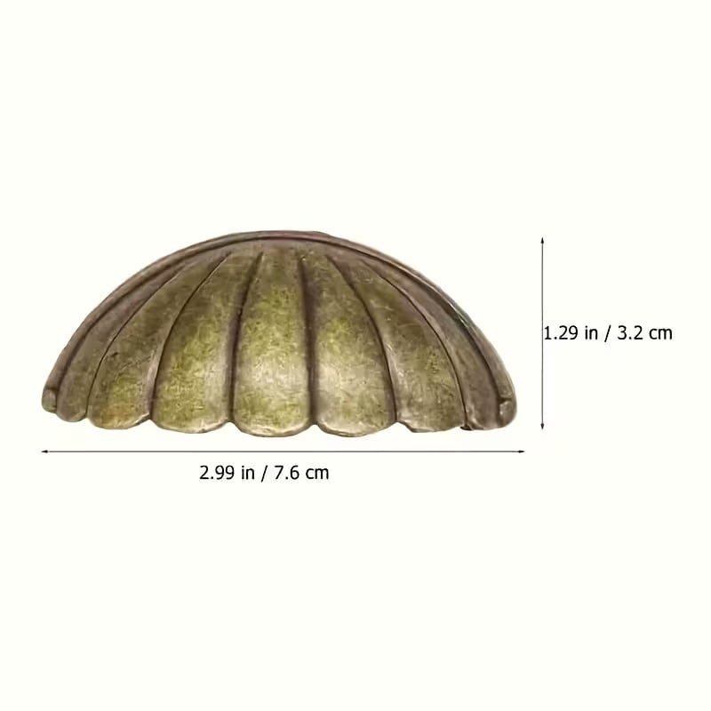 6pcs Vintage Brass Finish Shell Handles for Cabinets - Durable Metal Drawer Pulls, Elegant Design for Kitchen, Bathroom, and Home Decoration