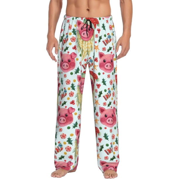 Balery Christmas Cute Pigs Pantalones de pijama para hombre, pijama ultraligero, pantalón de descanso-3X-Large