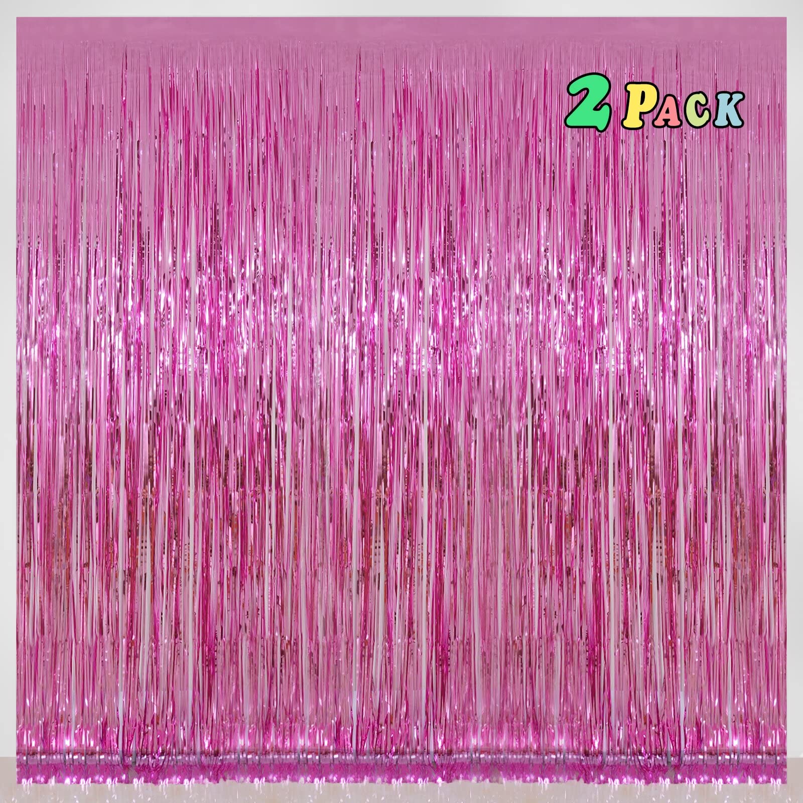 Pink Foil Fringe Curtains Tinsel Backdrop, Melsan 3.2 x 8 ft Metallic Tinsel Curtains Party