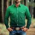 thumbnail image 2 of Hurxie Mens Shirts Button Down Long Sleeve Work Shirt Mens Casual Cowboy Cut Shirts with Two Pockets Green,XL, 2 of 7