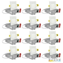 NuWatt 3'' Square Time Ultra Slim Selectable CCT New Construction LED Canless Recessed Light 12Pack