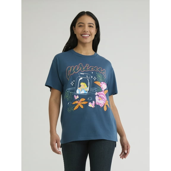 Disney Women and Women’s Plus Alice in Wonderland Graphic Tee with Short Sleeves, Sizes XXS-2XL