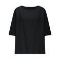 thumbnail image 5 of pstuiky Women Tops Cotton and Linen Solid Color V-Neck Linen Top for Women Casual Loose Fit Short Sleeve Tie Front Outfits Black XXL, 5 of 8
