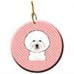Checkerboard Pink Bichon Frise Ceramic Ornament