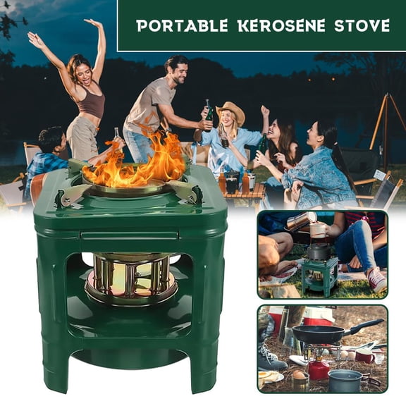 8-Wick Portable Kerosene Stove, 1L Capacity High-Efficiency Camping Burner for Outdoor Cooking, Backpacking and Emergency Preparation - Green