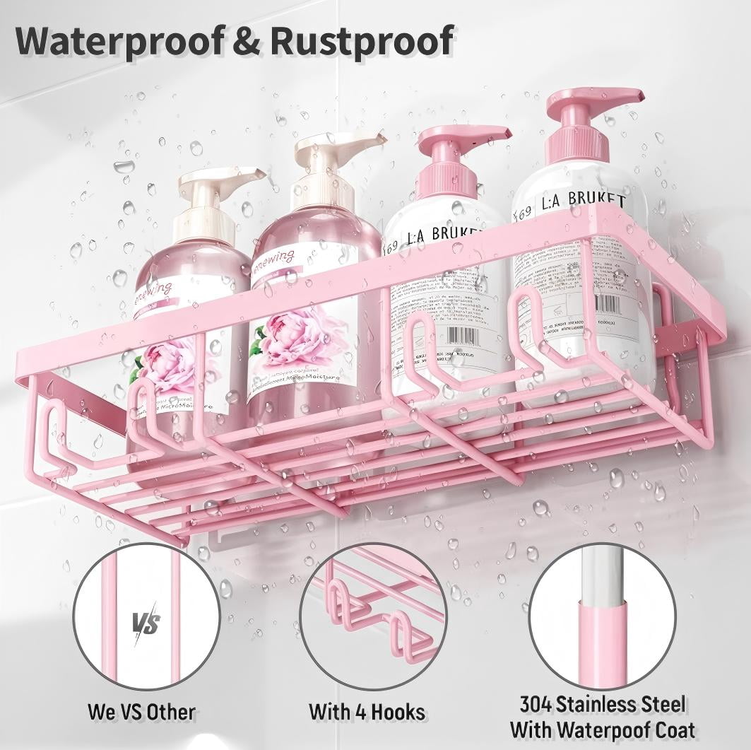 Pink 5-piece bathroom storage rack set, bathroom organizer, bathroom accessories, home gift. Must-have storage for apartments.