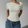 thumbnail image 2 of LWavelet Womens Plus Size One Shoulder Short Sleeve Top Twist Fitted Summer Daily Casual Comfortable Blouse White S, 2 of 7