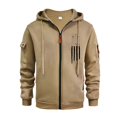 thumbnail image 2 of Men's Flag Print Zip Up Hoodie with Arm Pocket, Casual Cardigan Style Sweatshirt, Large Size Fleece Jacket for Independence Day, Christmas, Outdoor Enthusiasts,Camel,XL, 2 of 5