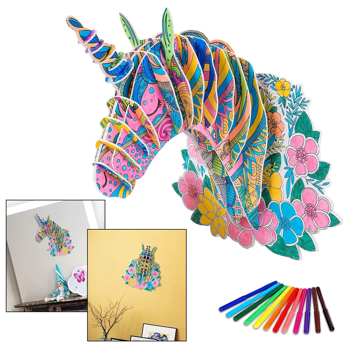SUNNYPIG 3D Coloring Puzzles with 10 Pen Markers for Kid Age 7 8