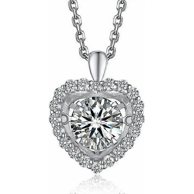 Dance Necklace for Women 1Carat Moissanite Halo Pendent, D Color VVS1 Simulated Diamond 925 Sterling Silver Dancing Necklace