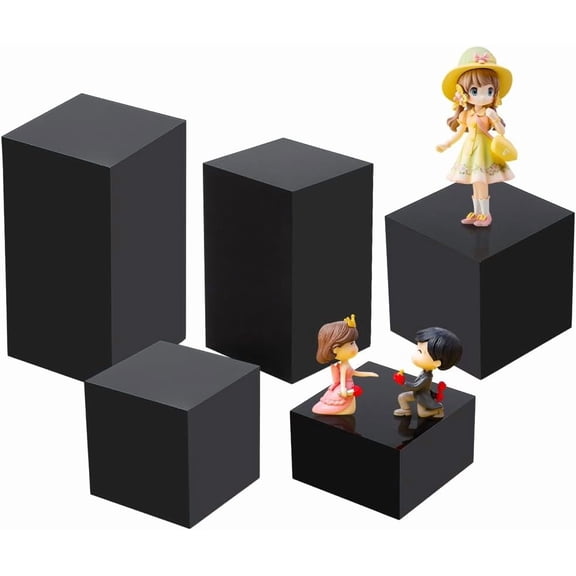 Black 5Pcs Black Acrylic Cube Display Block 1.2/ 2/ 2.4/ 3.2/ 4 Inch High Solid Display Pedestal Stand for Gem Jewelry Display Displaying Pop Figures Cosmetic Showing2x2inch