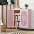 thumbnail image 2 of 2 Mesh Door Metal Storage Cabinet for Bed Room,Living Room,Home,Hotel,Office,Garage,Kitchen,3-Tier,2 Removable Shelves (Mesh Door Cabinet, Pink), 2 of 8