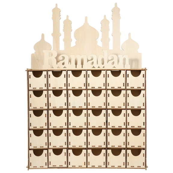FRCOLOR Eid Mubarak Wooden Advent Calendar with Drawers for Desktop Decoration and Gifts .5 x 8.3 inches
