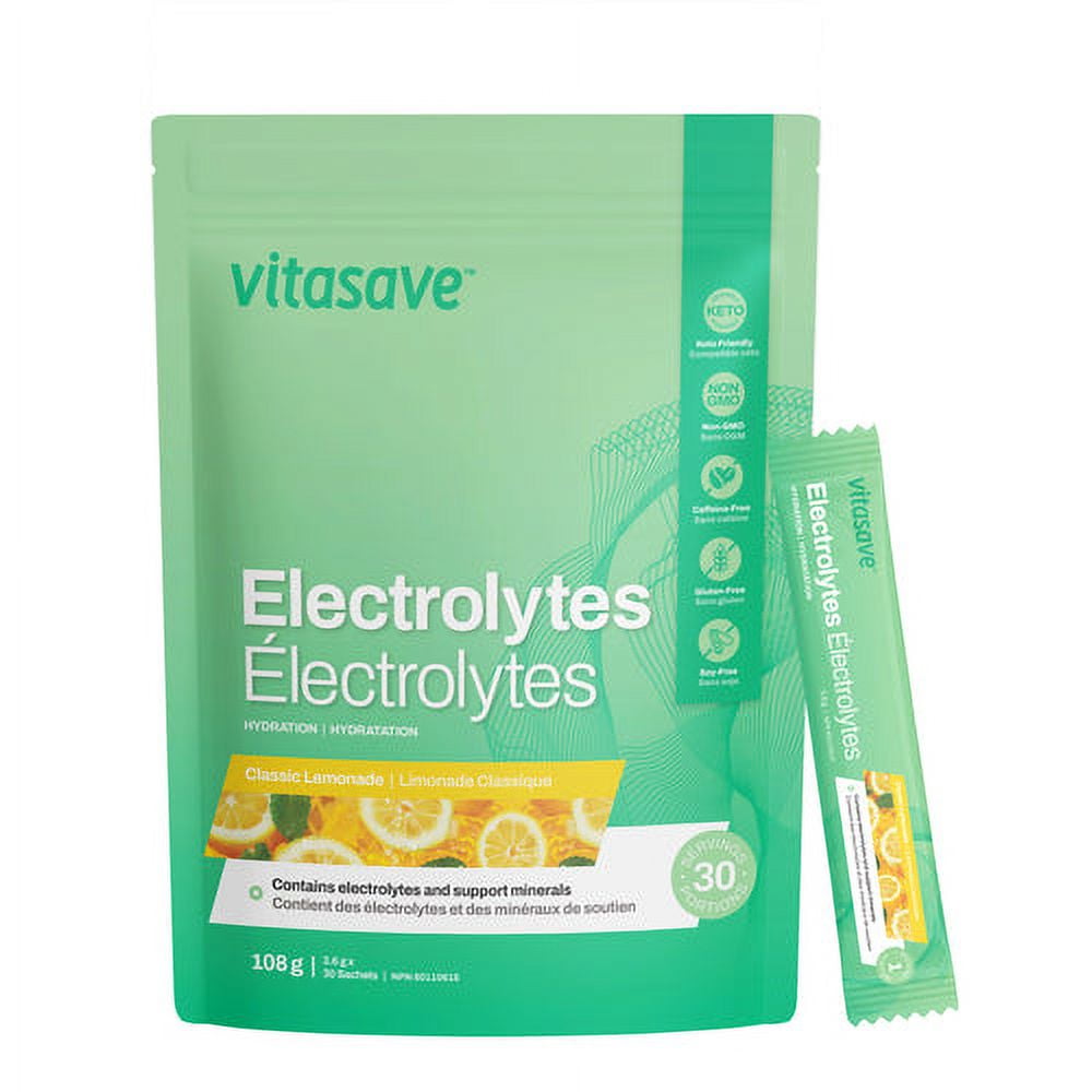 Vitasave Électrolytes – Limonade Classique 30 Sachets pour Hydratation & Soutien Électrolyte
