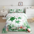 thumbnail image 2 of Feelyou Cute Sea Turtle Queen Comforter Set for Teen, Kawaii Coral Starfish Bedding Sets, Green Watercolor Reversible Bedding Comforter Set, Super Cozy Room Decor, 3-Piece, 2 of 8