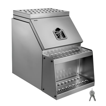 VEVOR Semi-Truck Step Tool Box, 18" x 27.5" x 25.4" Heavy Duty Aluminum Toolbox Side Mount, Waterproof Side Storage Saddle Step Box with T-Handle Lock & Keys for Semi Trucks, Flatbed Trailers